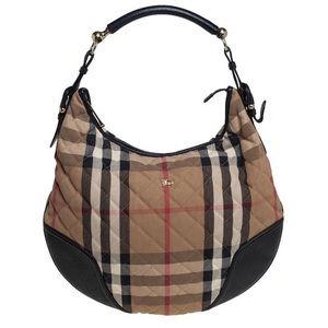 Burberry Beige/Black House Check Canvas and Leather Hoxton Hobo